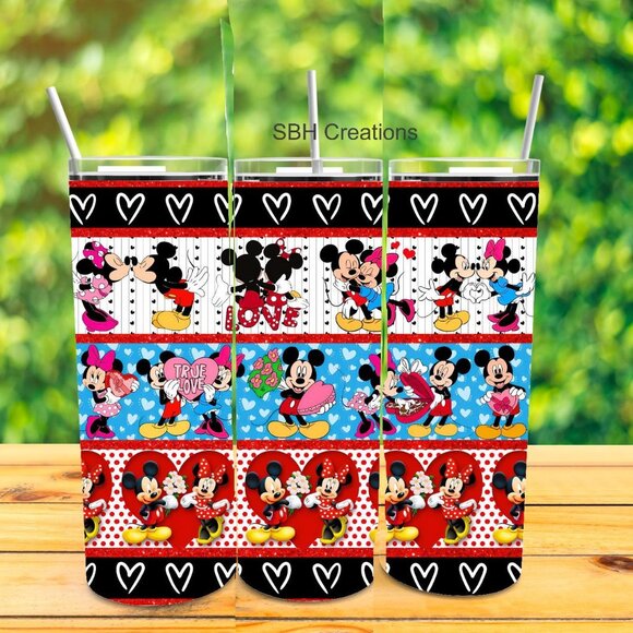 20oz Love Mickey and Minnie insulated Tumbler with sliding lid and 2 straws - Picture 1 of 1
